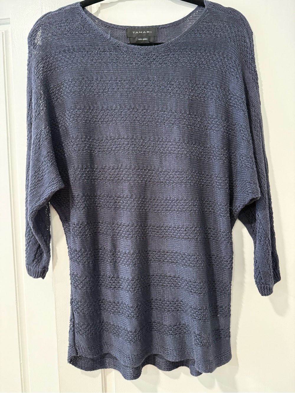 Tahari Linen Navy Open Knit Sweater
